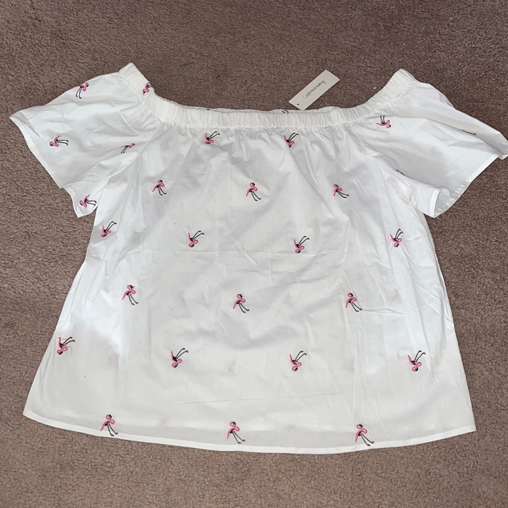 Blue Rain embroidered flamingo blouse